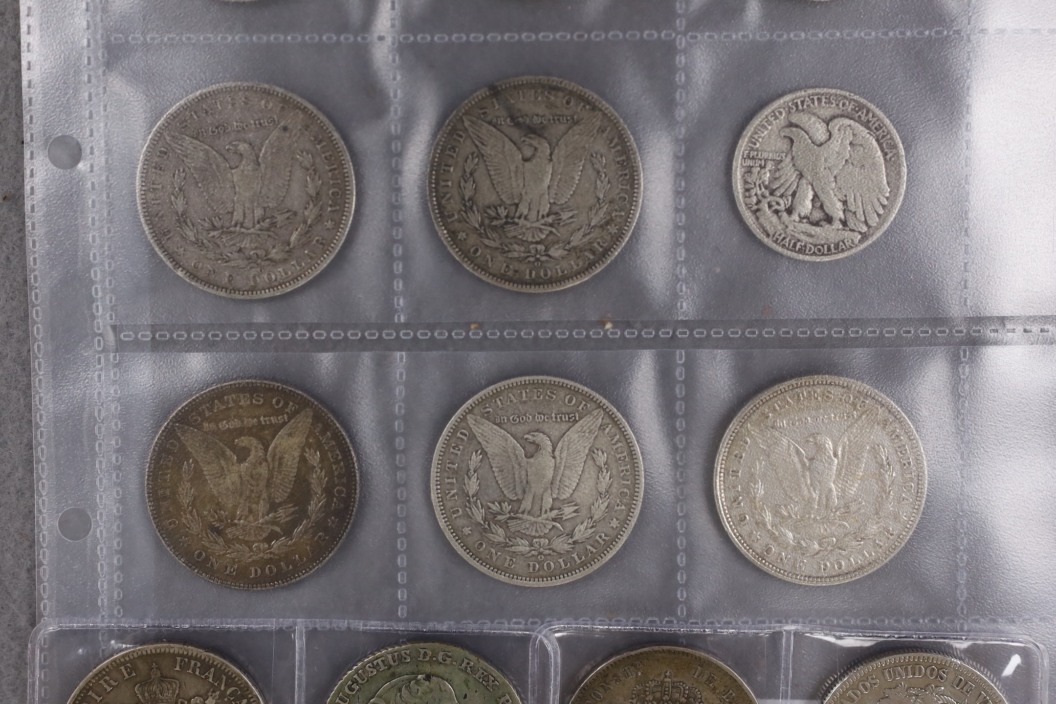 U.S.A. coins, five Morgan dollars 1878, 1888, 1891, 1895 and 1921, three other dollars 1924, 1925